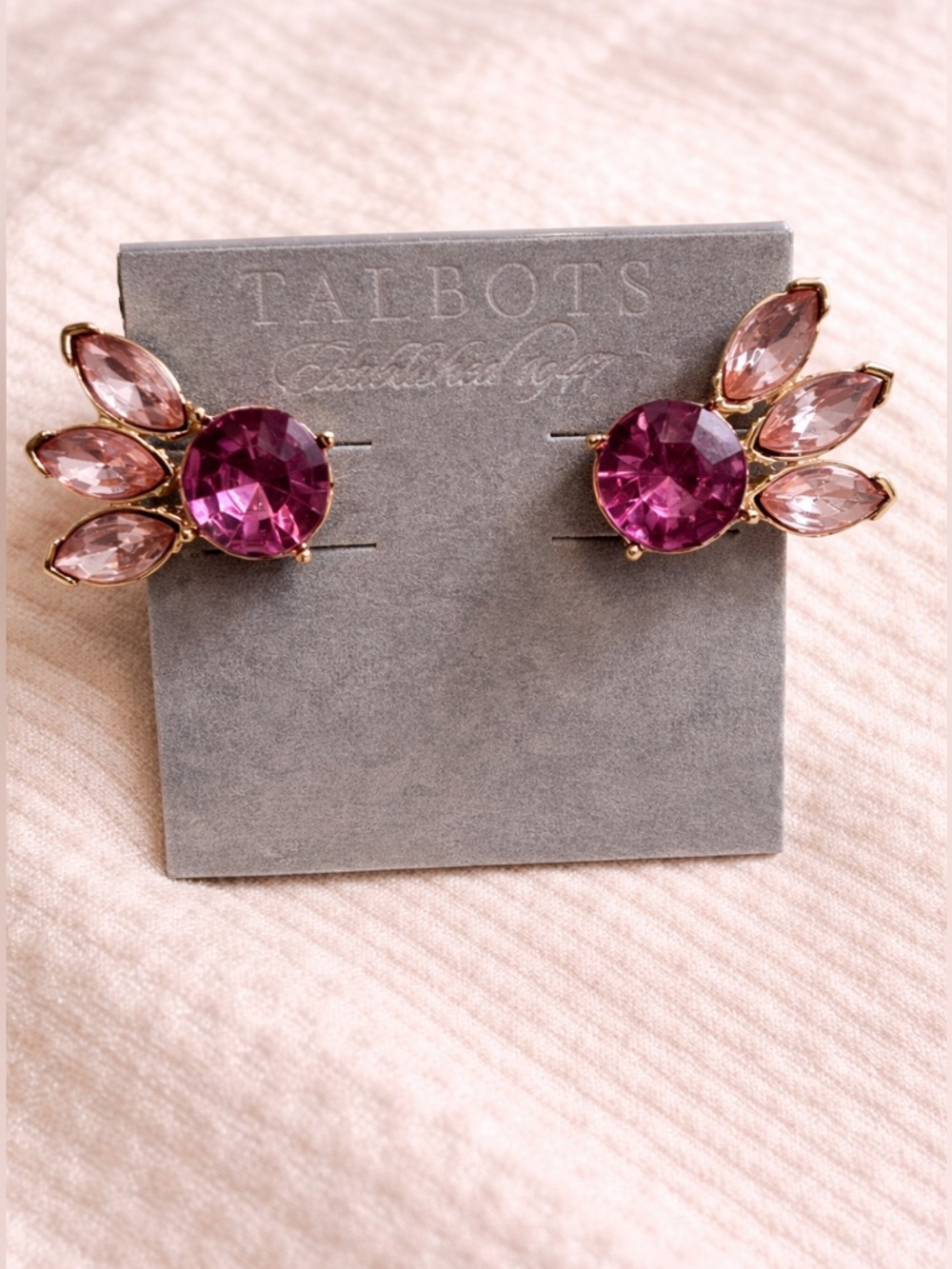 Talbots  Elegant Pink Crystal Floral Cluster Earrings